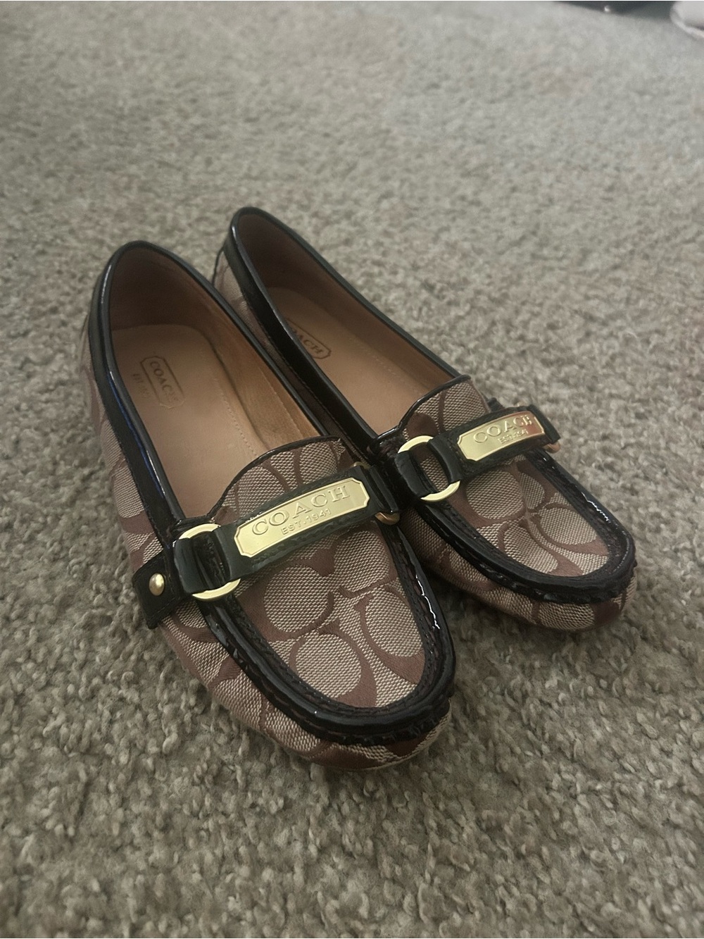 Coach Brown Signature Canvas Loafers with Gold Accent